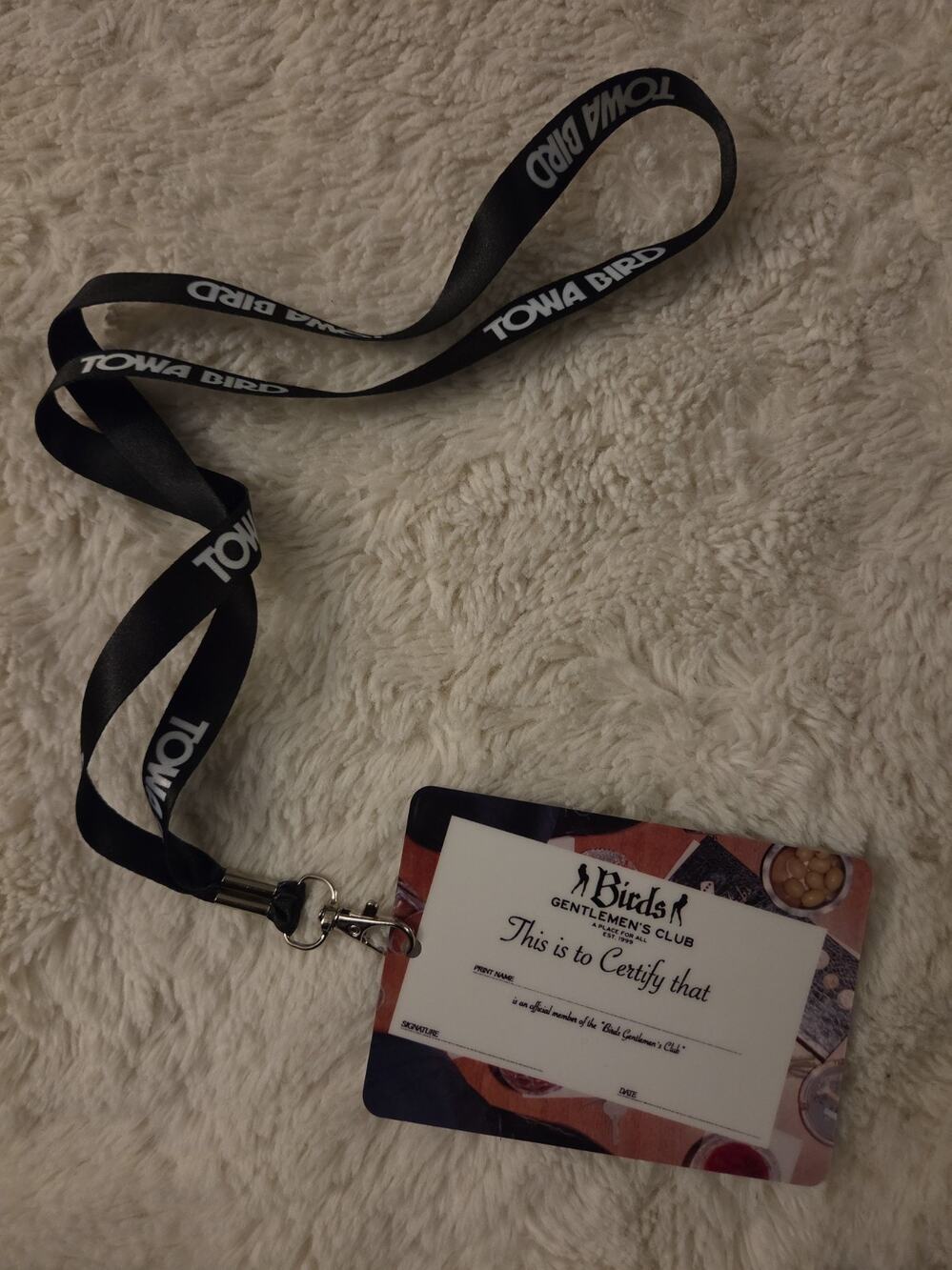 Towa Bird Birds Gentlemen's Club Lanyard Badge Credential Official Merch